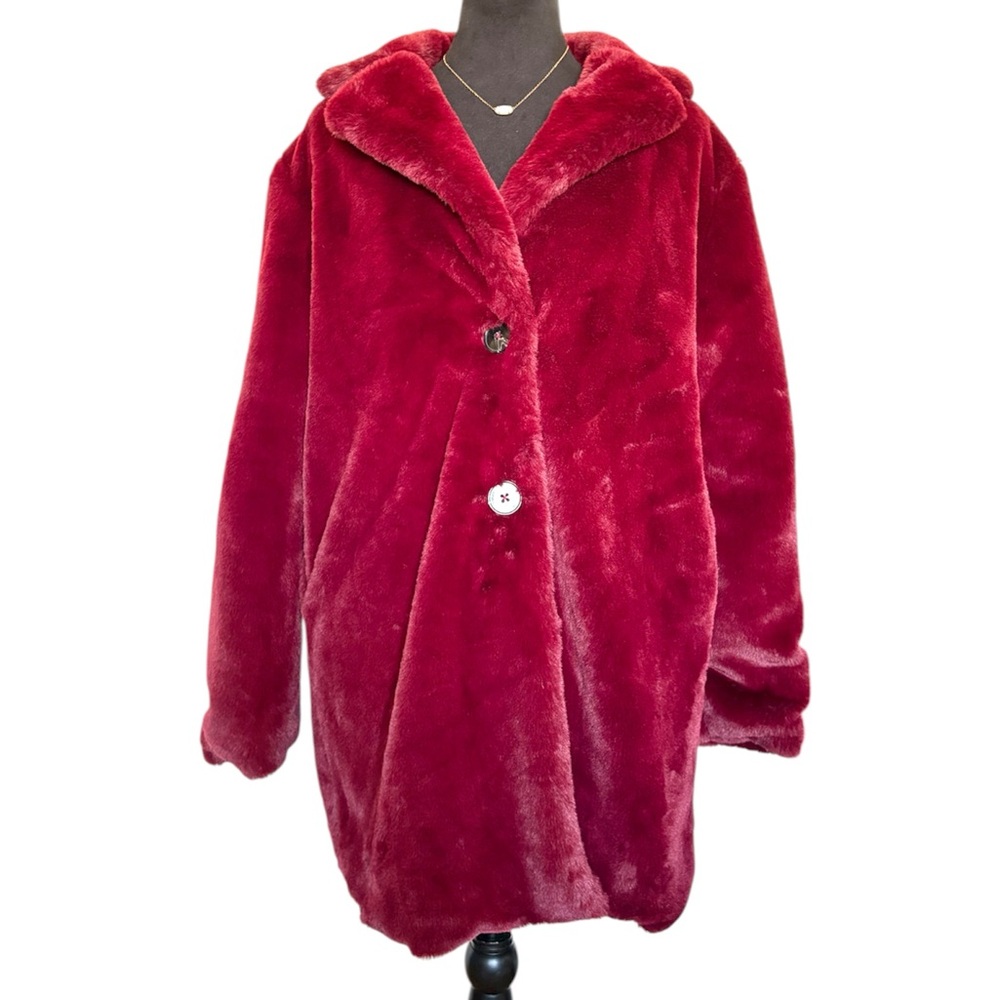 NWT Philosophy Woman’s XS Luxurious Faux Fur Burgundy Coat - Picture 2 of 7
